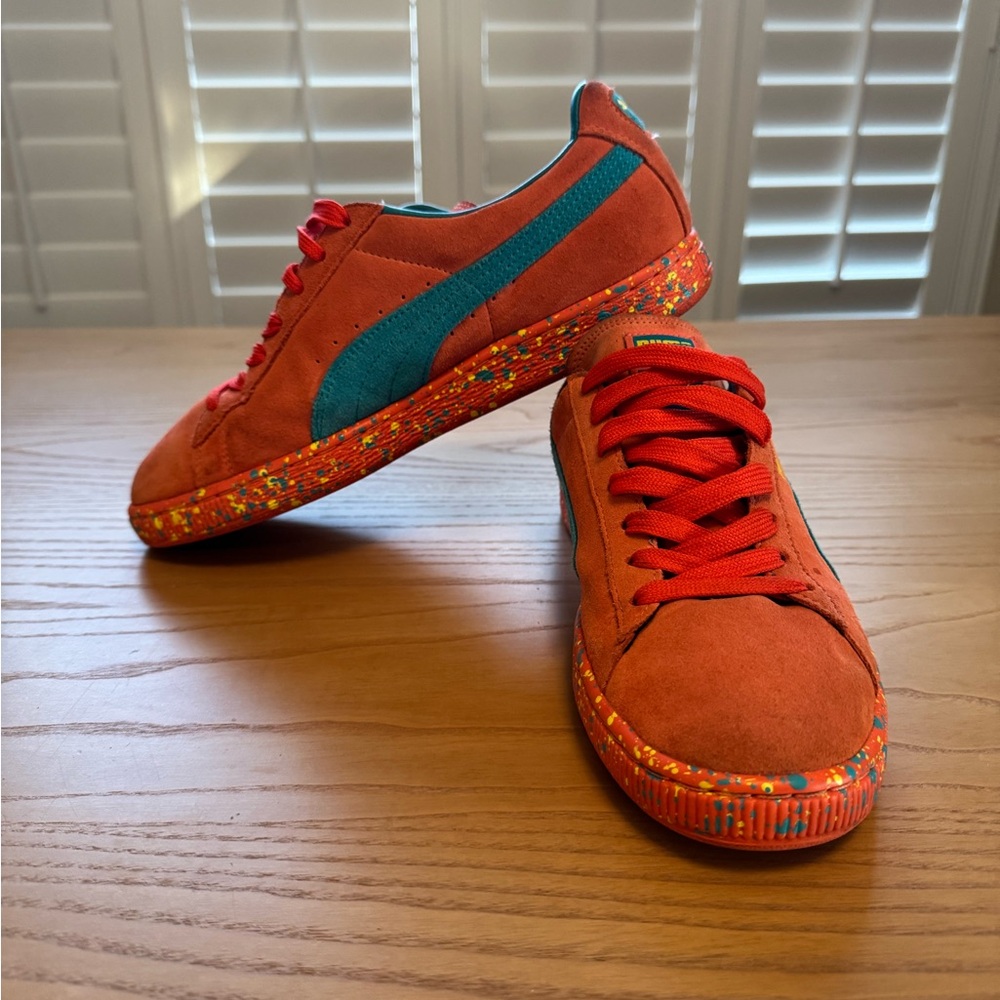 Puma Orange and Red Sneakers Low-Top Design Suede